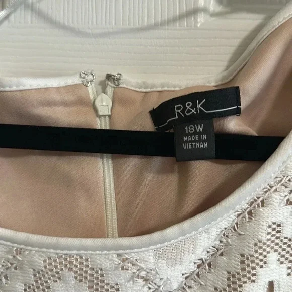 R&K Plus Size 18W Cream Lace Beige Lined Dress Women Stylish Cut EUC - Picture 4 of 5